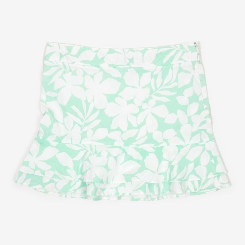 Theory Ginnie Mini Skirt Size 8 Green Linen Blend‎ Floral Tropical Beach Summer